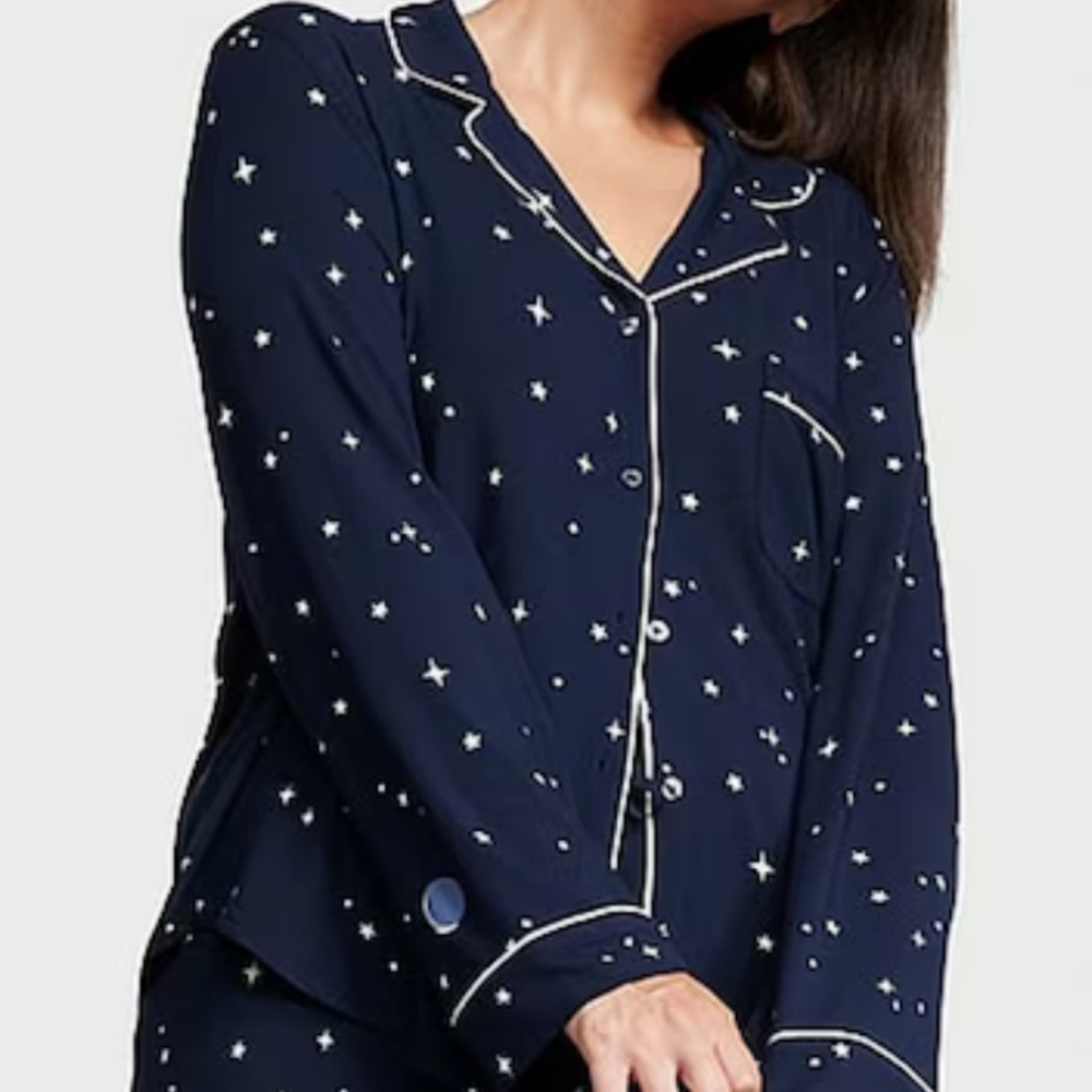 Victoria’s Secret Tranquil Navy Blue Moon and Stars Modal Long Pajamas - Picture 3 of 11